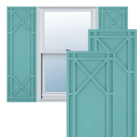 True Fit PVC Bungalow Fixed Mount Shutters, Pure Turquoise, 18W X 76H